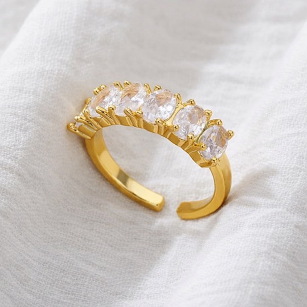 Gold Open Band Ring with Clear Oval Inset Accents - Picture 2 of 2